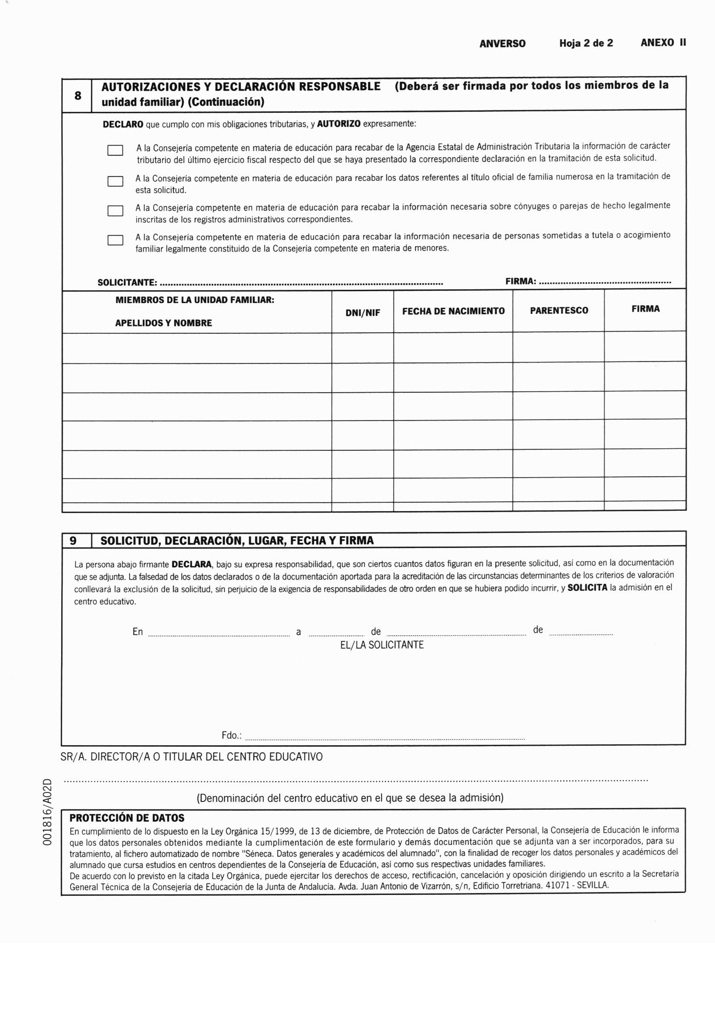 Solicitud Admision centro educación infantil Solicitud Admision centro educación infantil